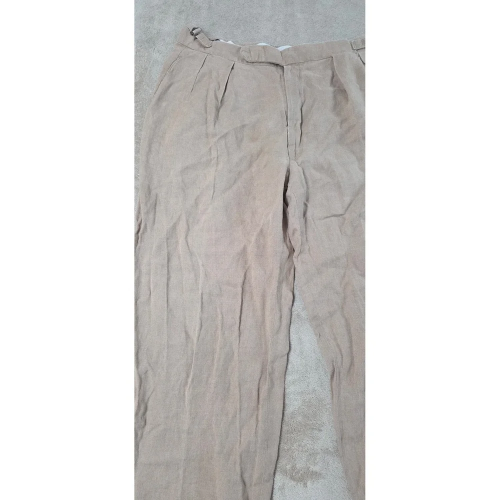 Vintage Polo Ralph Lauren Linen Blend Pants Men 32x28 Beige Pleared Cuffed Hem